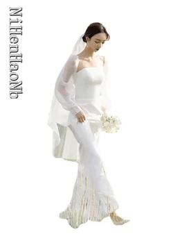 Платья для невесты, свадебное платье для корейской фотографии, белое тонкое свадебное платье, атласное платье с рыбьим хвостом, Vestido De Noiva