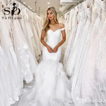 Свадебные платья SoDigne Romantic Mermaid 2023 с открытыми плечами, пышная юбка, платье невесты, свадебное платье-труба для женщин на заказ