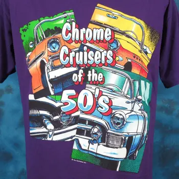 винтажная футболка 90-х CHROME CRUISERS 50-х годов с Рисунком из ТОНКОЙ бумаги L muscle car hot rod