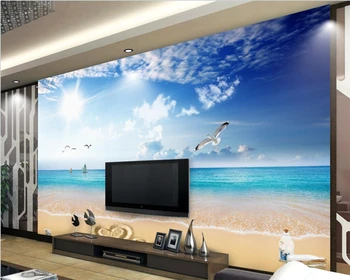 Пользовательские обои 3d голубое небо и белые облака фрески красивый пляж гостиная спальня фон украшения стен обои