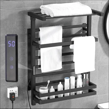Черно-белая Термостатическая Электрическая Полотенцесушительная Вешалка для полотенец, Автономное Энергосбережение в ванной, сенсорный дисплей