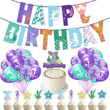 Украшение вечеринки в честь первого дня рождения русалки, баннер для девочек С Днем рождения, Топперы для торта с русалочкой, воздушные шары, декор своими руками