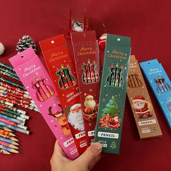 Карандаш в рождественском стиле, милая мультяшная ручка для подписи, ластик в упаковке, ручка для рисования HB