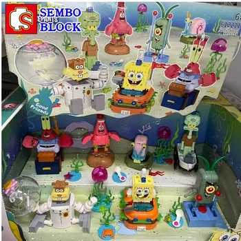 SEMBO BLOCK серия Губка Боб семейный портрет детские игрушки Патрик Стар Шелдон Дж. Планктон модель Kawaii Рождественский подарок