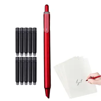 Выдвижная авторучка, студенческая Телескопическая ручка нажимного типа С 10 чернильницами, Многоразовая чернильная ручка для плавного письма, портативная
