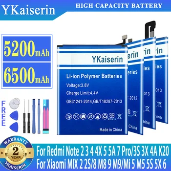 YKaiserin Аккумулятор для Redmi Note 2 3 4 4X5 5A 7 Pro 3S 3X4A K20 аккумулятор Для Xiaomi 8 M8 9 M9 MIX 2 2S mi 5 6 M5 5S 5X bateria