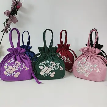 Сумка-ведро с верхней ручкой, модная сумка для телефона с вышитым цветочным узором в национальном стиле, маленькая женская сумка на шнурке