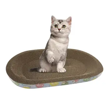 Овальная доска для царапин для кошек Гофрированная бумага Реверсивный коврик для царапин для гостиной Прочный скребок Предотвращает повреждение мебели