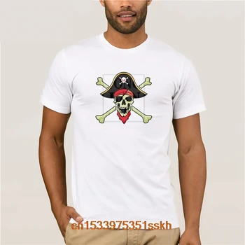 Повседневная модная мужская футболка из хлопка с коротким рукавом, скрещенные кости и череп, пиратская качественная мужская футболка