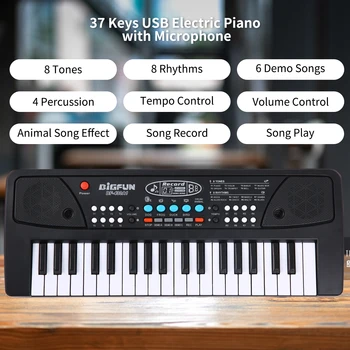 Электронная клавиатура 37-клавишное Многофункциональное Цифровое Электрическое Пианино с USB-микрофоном - Клавишный инструмент Начального уровня для фортепиано