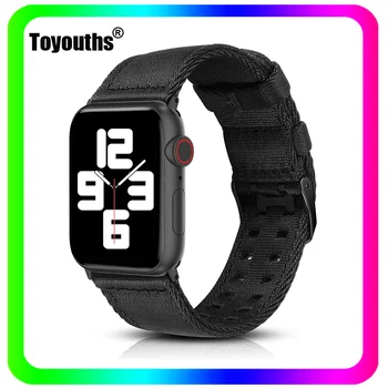 Toyouths Двухслойный Брезентовый ремешок для часов Apple Watch Band 38 мм 40 мм 41 мм Мужской Брезентовый ремешок для iWatch серии 7 SE 6 5 4 3 2 1