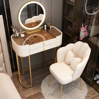 Эстетичный Стеклянный Туалетный столик из Скандинавского Дерева, Узкий Металлический Маленький Туалетный столик для хранения Белой домашней мебели