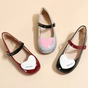 Обувь на плоской подошве для девочек, Глянцевая детская кожаная обувь, модная универсальная детская обувь в стиле пэчворк, платье принцессы с круглым носком, тонкие туфли