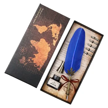 Европейская Винтажная Антикварная ручка из гусиного пера с металлическим наконечником, перо для письма чернилами, ретро-перо для письма, Подарочный набор для бизнеса