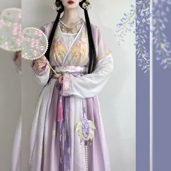 Китайское Традиционное Платье Ханьфу, Женский Костюм Династии Тан, Юбка длиной до талии, Комплект В Древнем Летнем Стиле, Костюм