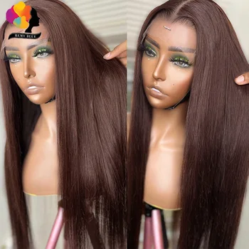 Шоколадно-коричневый парик с прямыми кружевами 13x4, HD Прозрачные Парики из Бразильских человеческих волос Для женщин, парики с кружевами рыжего цвета