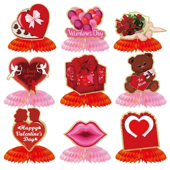 9 предметов, Винтажные 3D бумажные сердечки на День Святого Валентина, Центральные таблички, Валентинки, Столешницы на годовщину свадьбы, Прочные