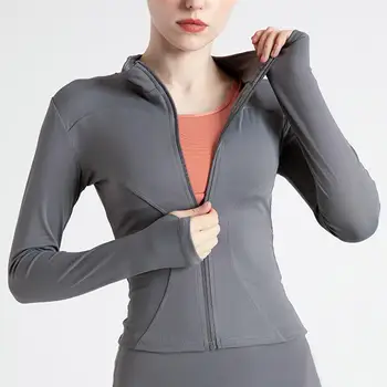Женское пальто с воротником-стойкой, женская быстросохнущая спортивная куртка с воротником-стойкой, впитывающая пот, облегающая эластичная застежка, длинная