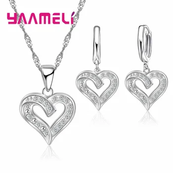 Новейшая форма сердца из стерлингового серебра 925 пробы, женские Аксессуары для девочек, ювелирные изделия для вечеринки, ожерелье, серьги, наборы высокого качества
