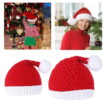 Рождественская шляпа Санта-Клауса с плюшевым шариком, мягкая вязаная высокоэластичная теплая шапочка-бини Унисекс, зимняя шапка-бини для новогодней вечеринки