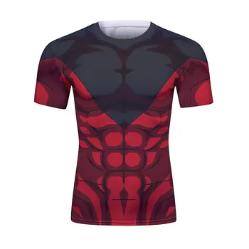 Мужские компрессионные рубашки С коротким рукавом, дышащая рубашка с принтом, фитнес, бег, Спортивные тренировки, Модная футболка Baselayer (211481)