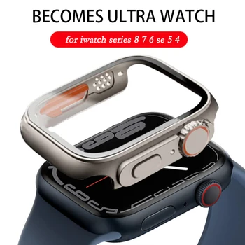 Фирменный чехол для Apple Watch Case 45 мм 41 мм 44 мм 40 мм Стеклянная защитная пленка для экрана Заменена на Ultra Style для iWatch 8 7 SE 6 5 4 Case
