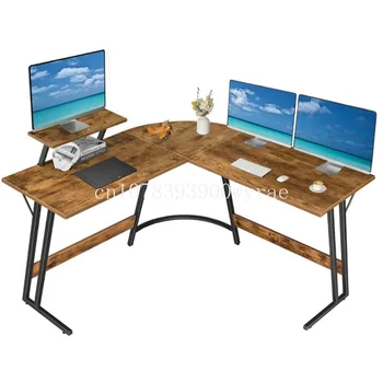 Коричневый рабочий стол, компьютерный стол.Письменный стол для домашнего офиса, современный компьютерный стол L-образной формы.