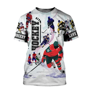 Повседневный топ с короткими рукавами, хоккейная майка большого размера 2024, мужская футболка с 3D-принтом, модная классическая спортивная рубашка с круглым вырезом.