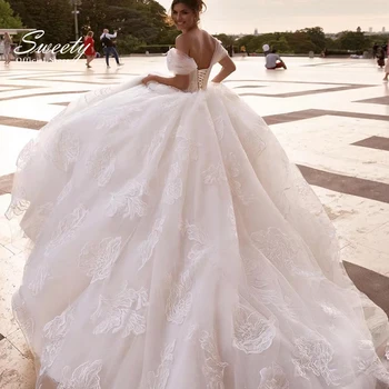 Роскошное Элегантное свадебное платье из шелковистой органзы с принцессой, бальное платье с вырезом лодочкой, без рукавов, платья для невесты, застежка-молния, аппликация на спине