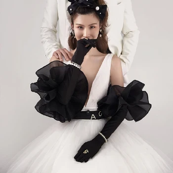 Свадебное платье для новобрачных, длинные перчатки, черное вечернее платье, перчатки, перчатки для фотосъемки, банкетные перчатки