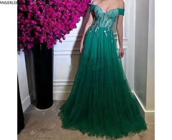ANGERLSBRIDEP Изумрудно-зеленое Длинное вечернее платье 2023 с кружевной аппликацией, Шифон, Пляжные вечерние платья для выпускного вечера трапециевидной формы, вечернее платье для вечеринки