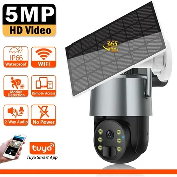 5MP HD Умный Дом Wi-Fi Наблюдения Солнечная Камера Wi-Fi Батарея Наружная IP-Камера PIR Motion 360 Беспроводная PTZ-Камера Безопасности Tuya