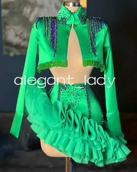 Зеленое пятно, двойка, короткие коктейльные платья для выпускного вечера, роскошная юбка с кисточками и оборками из бисера, мини-вечернее платье на день рождения