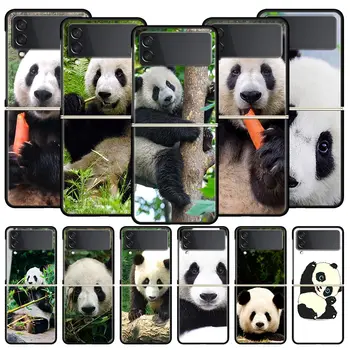 Чехол для Телефона Samsung Galaxy Z Flip 3 4 5G Складной Мобильный Корпус Жесткий PC Fundas Черный Защитный Чехол Китайский Медведь Панда Животное