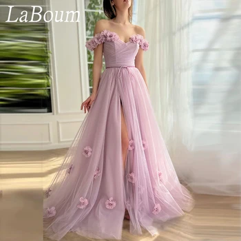 LaBoum Элегантный Пром Dress2023 с открытыми плечами 3D цветочные линию раскола тюль формальное вечернее партии платья Vestidos де galaفساتين السهرة