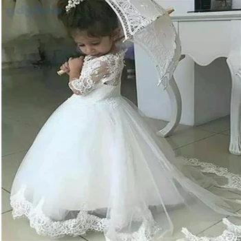 Прекрасные платья для девочек-цветочниц, белые для свадеб, с аппликацией в виде полукруглого рукава, украшенного драгоценными камнями, платья для детского дня рождения, для первого причастия