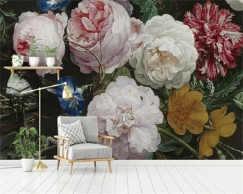 обои wellyu на заказ в европейском ретро-ностальгическом стиле с ручной росписью в виде цветка розы высокого класса гостиная спальня ТВ фоновая стена