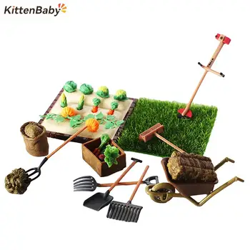 1 комплект миниатюрных сельскохозяйственных инструментов для кукольного домика, садовая лопата, грабли, газонокосилка, овощная модель, инструмент для сцены посадки на открытом воздухе