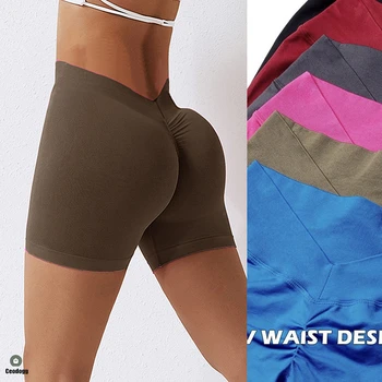 Новые трикотажные бесшовные спортивные шорты с V-образным вырезом сзади подходят для занятий женским фитнесом, подтягиваний на эластичной резинке, тренировок по бегу на открытом воздухе