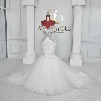 Свадебное платье Русалки на тонких бретельках с открытой спиной и цветочными аппликациями, белое Элегантное женское платье без рукавов, сшитое на заказ