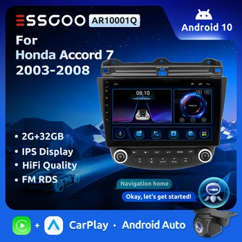 Автомагнитола ESSGOO Android для Honda Accord 7 2003 - 2008 10.1 дюймовый стерео мультимедийный видеоплеер CarPlay 2 Din 2din головное устройство