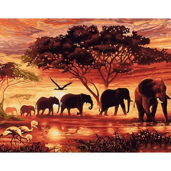 Африканский закат, слон, 5d DIY алмазная живопись, полная дрель, квадратная/ круглая алмазная вышивка, мозаика, вышивка крестом, домашний декор