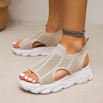 Женские летние повседневные сандалии на платформе 2023 г., сетчатые сандалии на шнуровке, пляжные женские повседневные сандалии с открытым носком, Zapatos Mujer Shoes