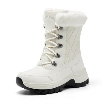 Новые зимние женские ботинки, Высококачественные теплые зимние ботинки, Удобные ботильоны на шнуровке, уличные водонепроницаемые походные ботинки, Размер 36-42