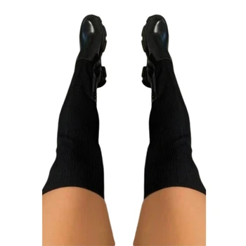 Сапоги выше колена на платформе с боковой молнией, женская обувь на толстом каблуке с круглым носком