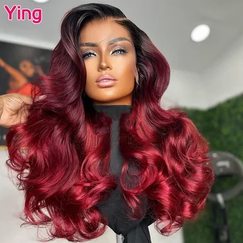 Ying 1b Root Вишнево-Красные Перуанские Волосы Body Wave 13x4 Wear To Go Бесклеевой Парик На Кружеве 200% 13x6, Предварительно Выщипанный С Детскими Волосами