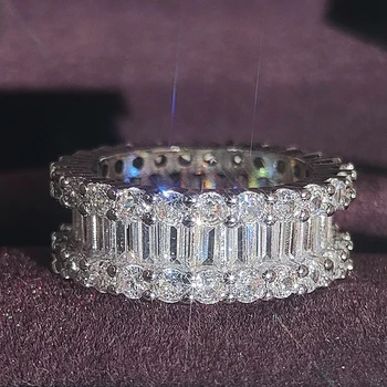 роскошное серебряное кольцо с цирконием эстетической огранки в виде багета, кольцо вечности для женщин, свадебный подарок, украшения для пальцев R4575