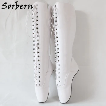 Sorbern/ Сексуальные балетные сапоги без каблука, женские сапоги до колена, на шнуровке, молнии, унисекс, БДСМ, забавные ботинки, нестандартная посадка по ноге