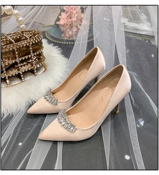 Свадебные туфли, Женские белые туфли для свадебного платья Невесты, Атласные туфли невесты с бриллиантами, Золотые туфли для платья с шампанским