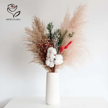 Дизайн Рождественский Букет из сушеных цветов Натуральный Красно-Белый Пушистый Травяной фестиваль из настоящих пампасных кроличьих хвостов, украшение домашнего стола